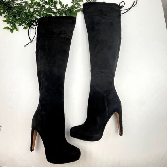 SAM EDELMAN Kayla Over the Knee heeled Suede Black Boot 8 - Picture 9 of 10